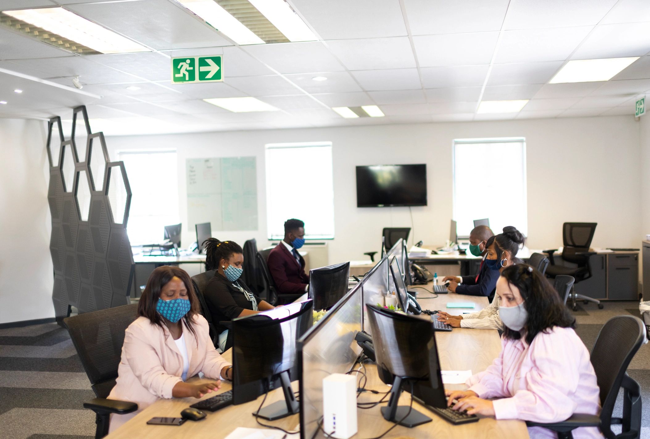 Corporate office team working together